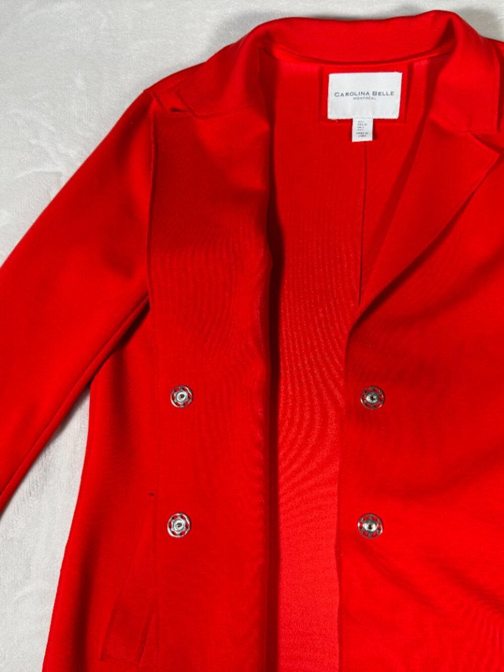 Carolina Belle Montreal Blazer Coat Women Size L Red Long Stretch Snap Closure - Picture 9 of 16